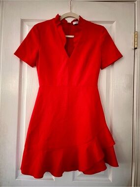 Sandro Red Ruffle-Hem Mini Dress